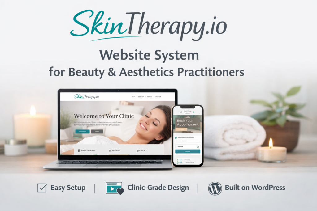 SkinTherapy.io website system for beauty and aesthetics practitioners